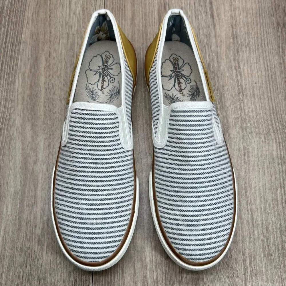 Tommy Bahama Striped Canvas Slip On Sneakers Womens 8.5 Flat Low Top White Gray - Picture 3 of 14